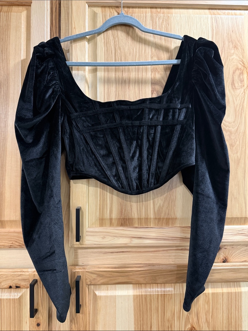 Kittenish Sz XL Black Velvet Corset Crop Dark Romantic Goth Witchy Victorian Top